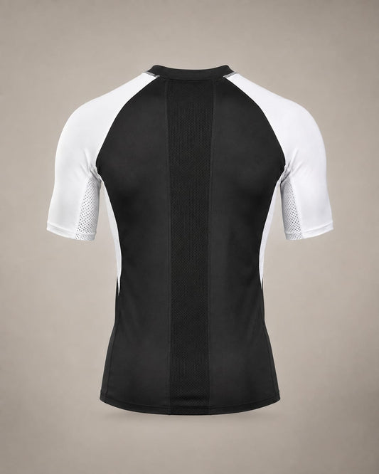 ATHERIA AXIS black and white short-sleeve compression shirt, back view
