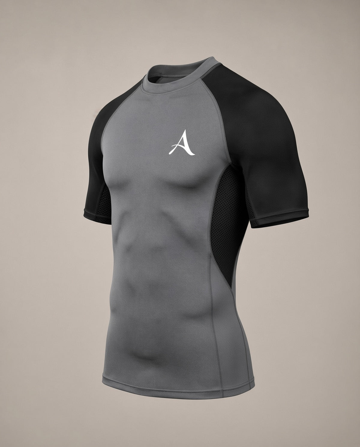 ATHERIA AXIS grey and black short-sleeve compression shirt, side view
